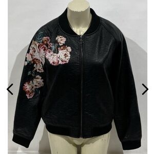 Joseph Black Bomber Jacket with Floral Embroidery